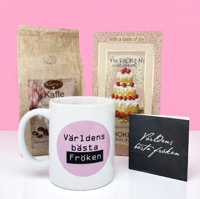 Presentset Fröken (mugg, kaffe, praliner och kort)