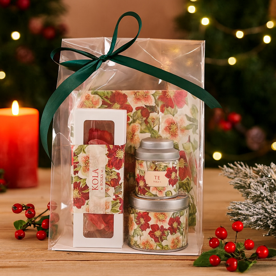 Presentset Julblomma i cellofan (Kolor, te, ljus, disktrasa)