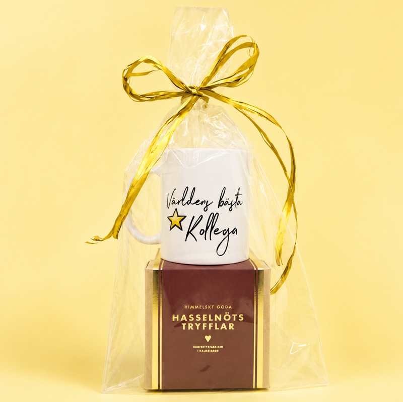 Presentset Kollega, mugg & hasselnötstryfflar