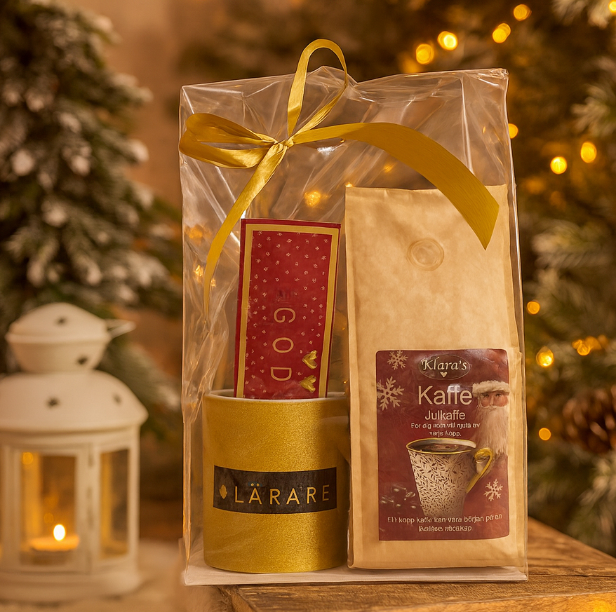 Presentset God Jul Lärare i cellofan (mugg, praliner & kaffe) 