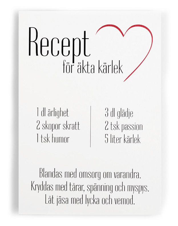 Tavla "Recept för äkta kärlek" • Pryloteket