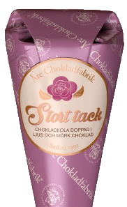 Stort Tack - Choklad strut från Åre Chokladfabrik innehållande blandade ljusa och mörka chokladkolor