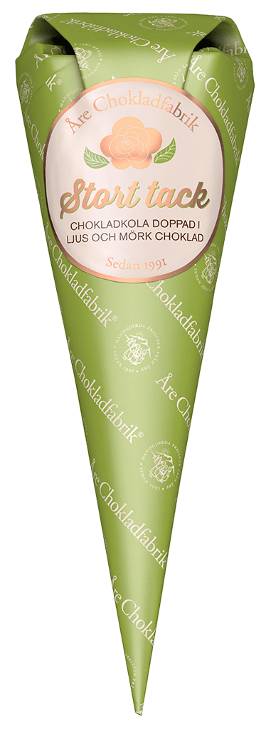 Stort Tack - Choklad strut från Åre Chokladfabrik innehållande blandade ljusa och mörka chokladkolor