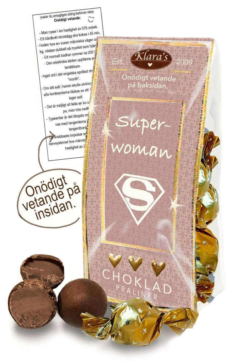 Chokladpraliner Superwoman - påse med onödigt vetande • Pryloteket