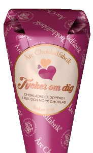 Chokladstrut, Tycker om dig, med blandade ljusa och mörka chokladkolor från Åre Chokladfabrik
